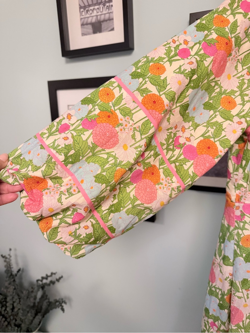 Green Floral Midi Dress with Pink and Orange Blooms - Picture 2 of 6